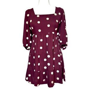 Blu Pepper milkmaid dress Women’s S burgundy polka dot babydoll tiered coquette